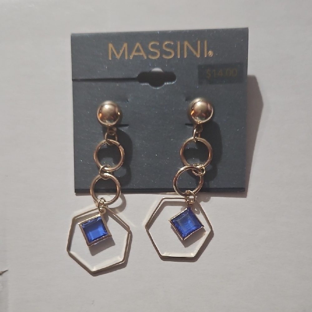 Massini Gold and Blue Geometric Dangle Earrings